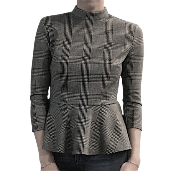 Lord & Taylor Houndstooth Peplum Top Size Medium NWOT - Picture 1 of 12